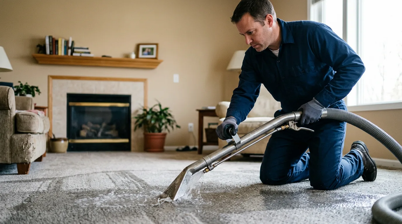 Water damage restoration technician working near East Springfield, PA